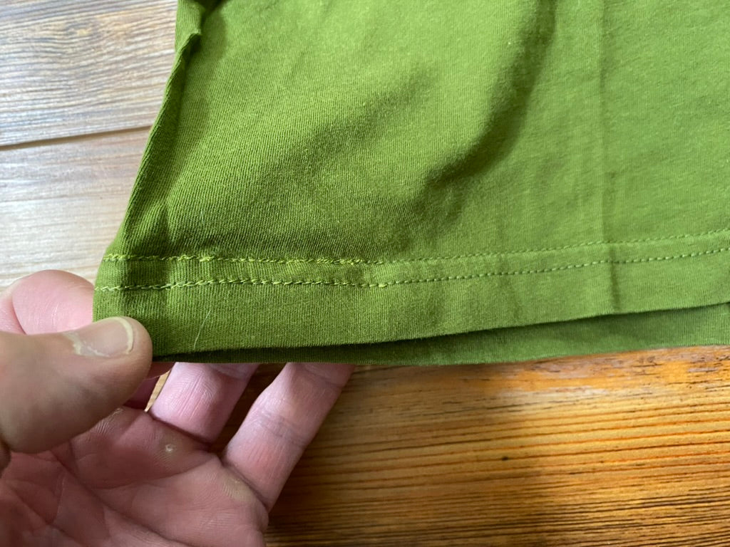 Patagonia Men’s Organic Cotton Shirt – Slim Fit Medium, Green Bear Logo (Used, Repaired Hem)