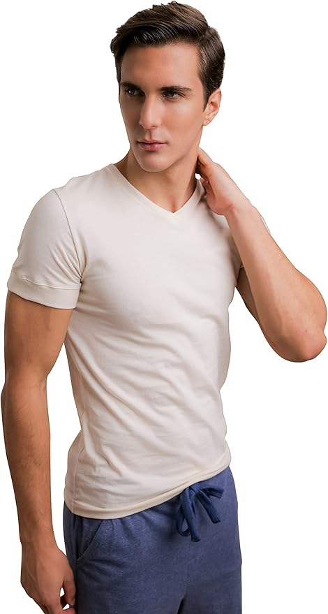 Cottonique Men's Athletic V-Neck Shirt Made from 100% Organic Cotton