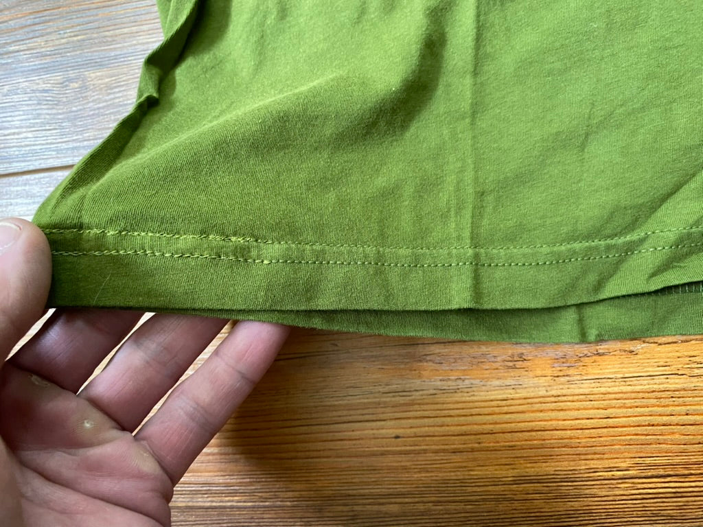 Patagonia Men’s Organic Cotton Shirt – Slim Fit Medium, Green Bear Logo (Used, Repaired Hem)